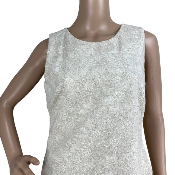 Taylor Cream Glittery Metallic Textured Sleeveless Round Neck Sheath Dress Sz 6 - Picture 2 of 7